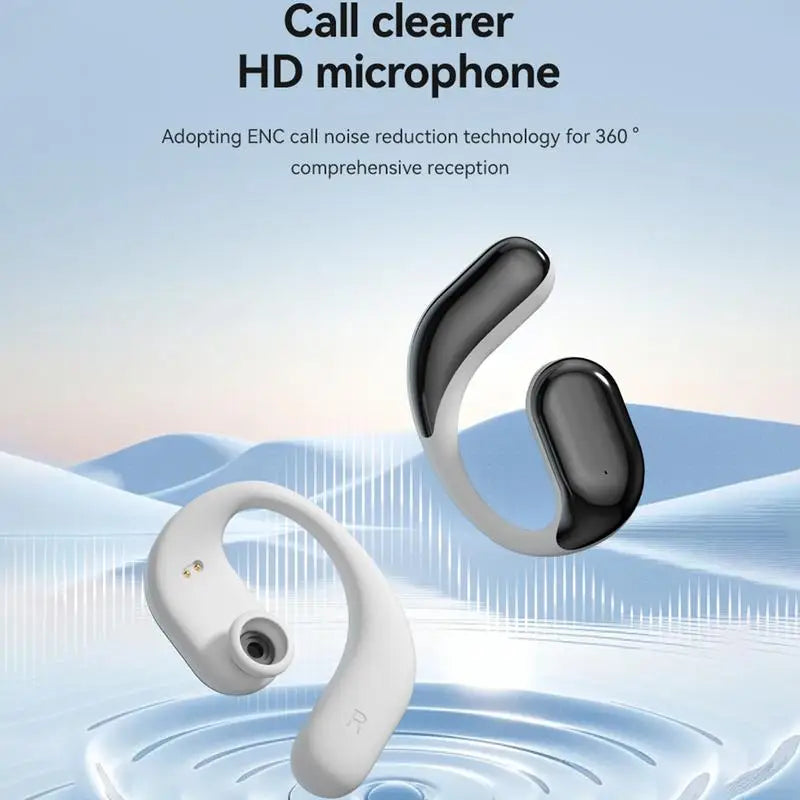 Open Ear Wireless Sport Earbuds in black, showcasing their sleek design and open ear technology for enhanced awareness.