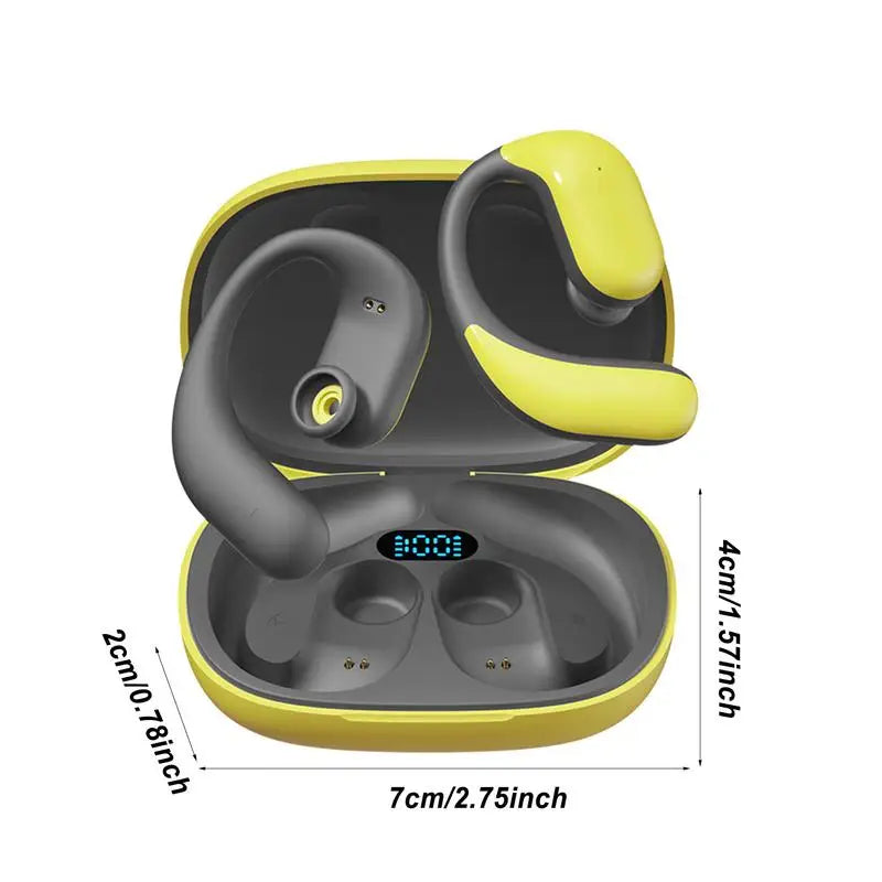 Open Ear Wireless Sport Earbuds in black, showcasing their sleek design and open ear technology for enhanced awareness.