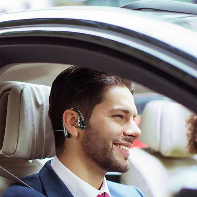 Over-ear Sports Wireless Bone Conduction Bluetooth Headset in black, showcasing its sleek design and comfortable fit for active users.