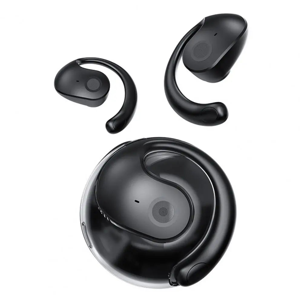 Waterproof wireless over-the-ear earphones with silicone hanging strap, designed for comfort and powerful sound effects.