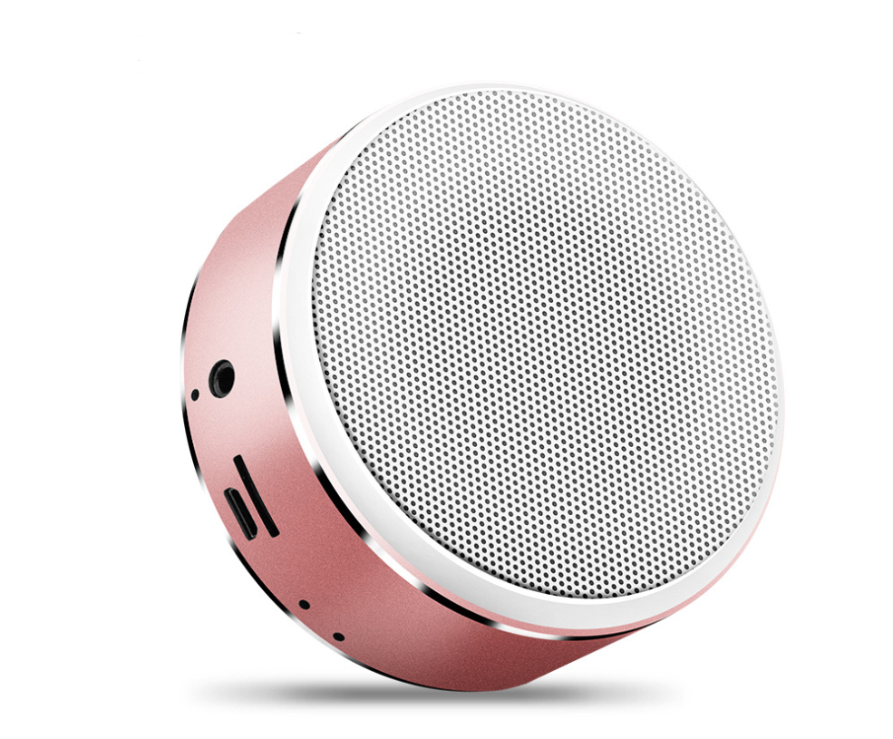 Portable Bluetooth Mini Speaker in Rose Gold, showcasing its compact design and stylish appearance.