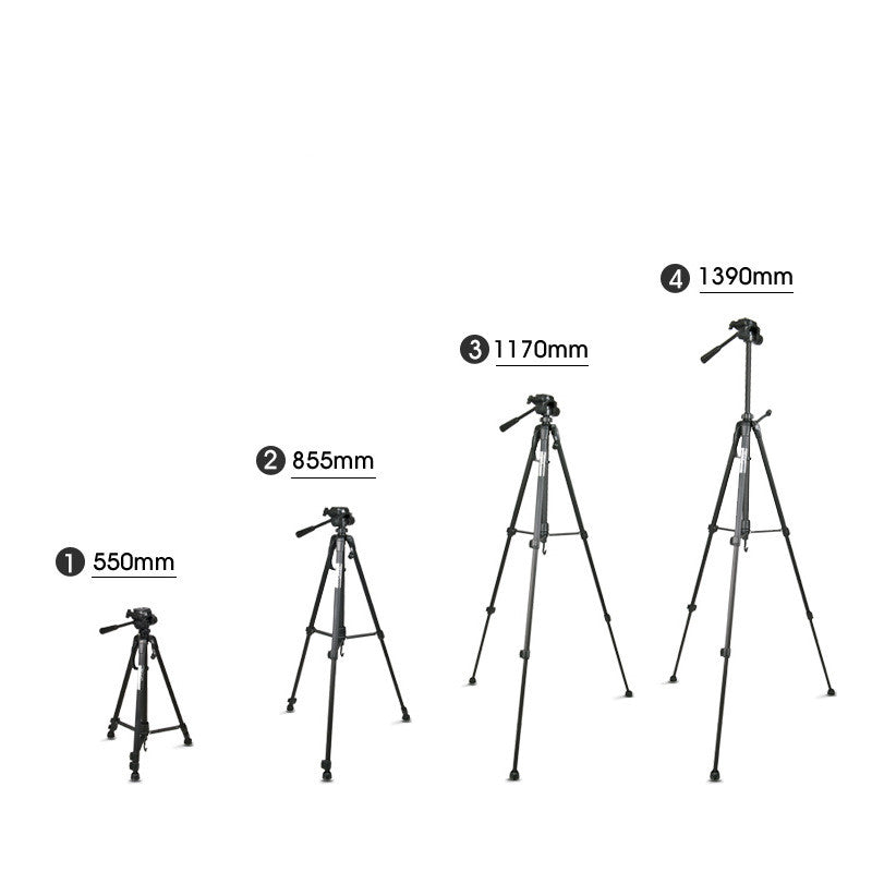 SLR Camera Tripod made of aluminum alloy, showcasing its lightweight design and adjustable height features.