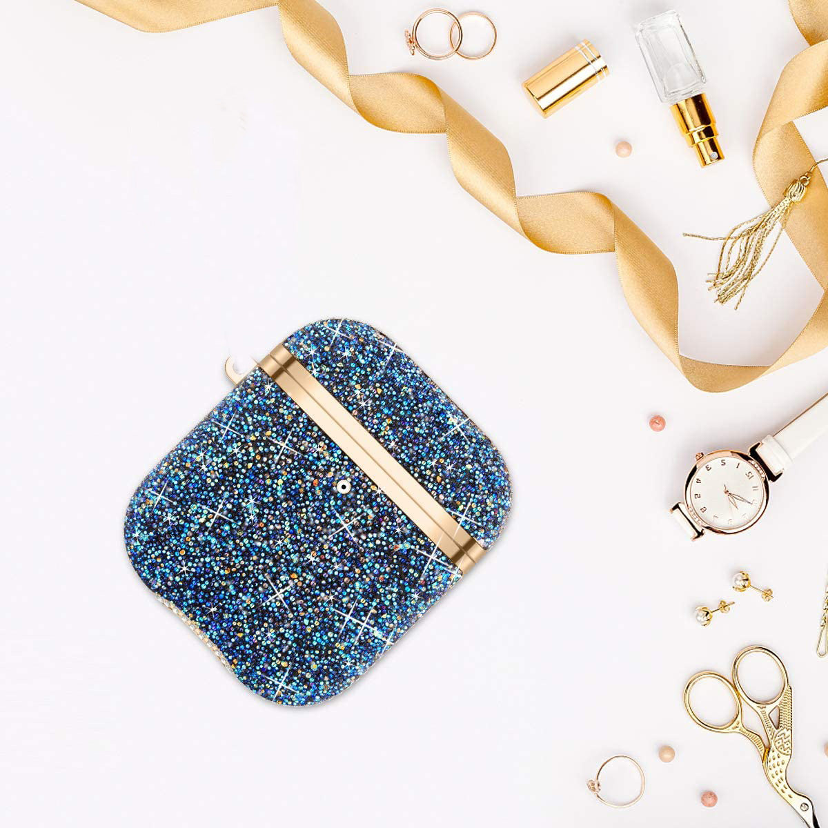 Soft Electroplating Fashion Star Diamond Earphone Sleeve in blue, silver, and black diamond colors, showcasing its stylish design and premium materials.