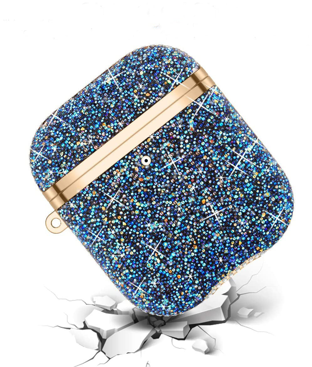 Soft Electroplating Fashion Star Diamond Earphone Sleeve in blue, silver, and black diamond colors, showcasing its stylish design and premium materials.