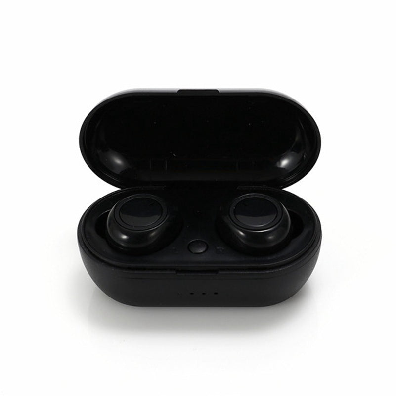 Stylish and Simple Wireless Bluetooth Headset in a sleek design, showcasing its compact earplug style and charging case.