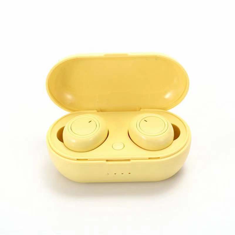 Stylish and Simple Wireless Bluetooth Headset in a sleek design, showcasing its compact earplug style and charging case.