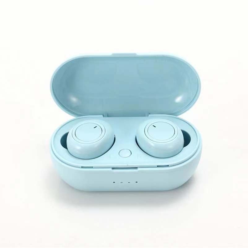 Stylish and Simple Wireless Bluetooth Headset in a sleek design, showcasing its compact earplug style and charging case.