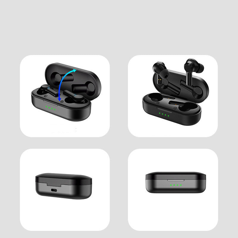 Touch Sports Waterproof ANC Noise Canceling Headphones with a sleek design, featuring a charging compartment and ear caps.