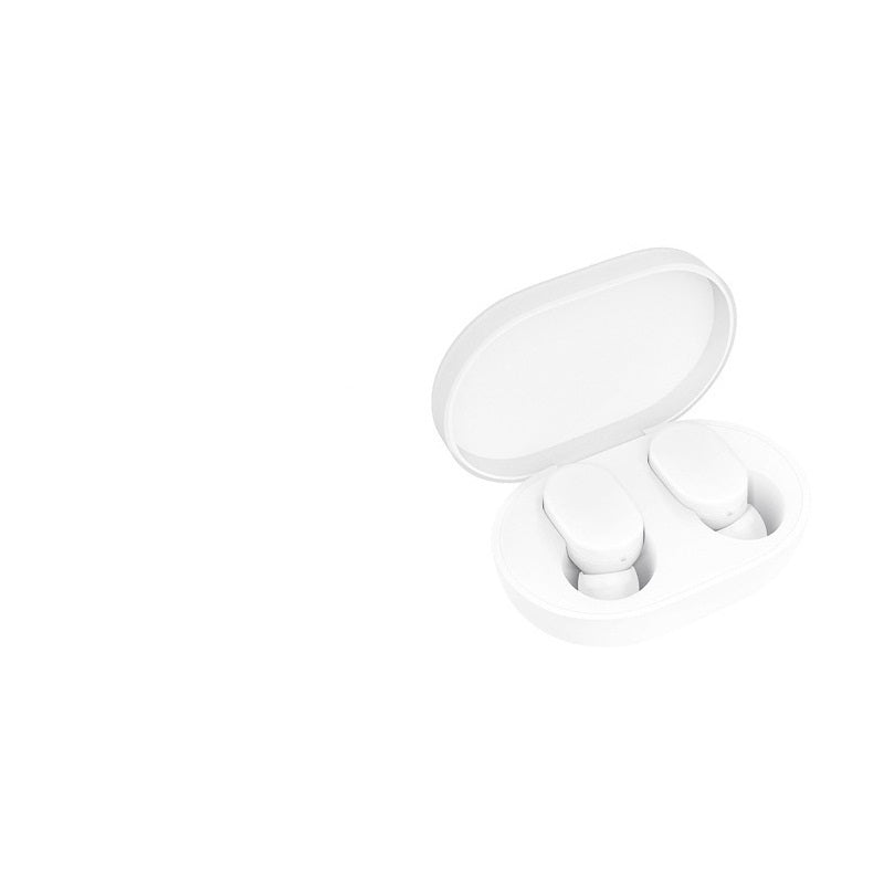 White TWS Bluetooth Earphones Wireless In-Ear Earbuds with charging box, showcasing sleek design and compact size.