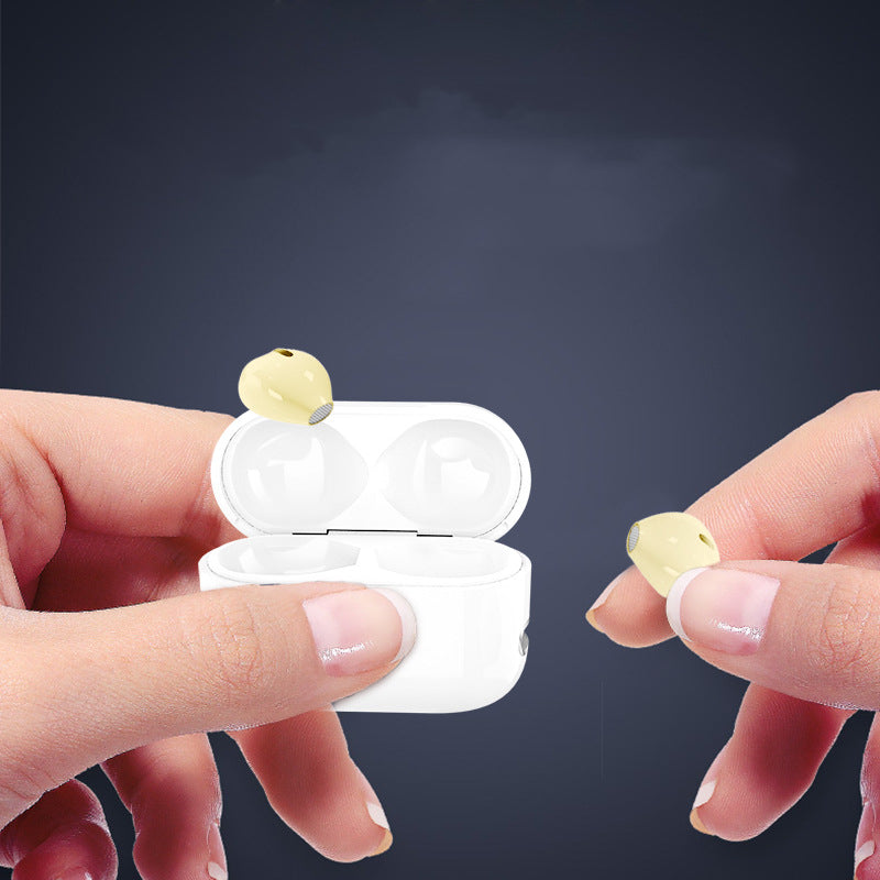 TWS Wireless Invisible Bluetooth Headset in various colors including pearl white, obsidian black, girl pink, and lilac purple, showcasing its sleek design.