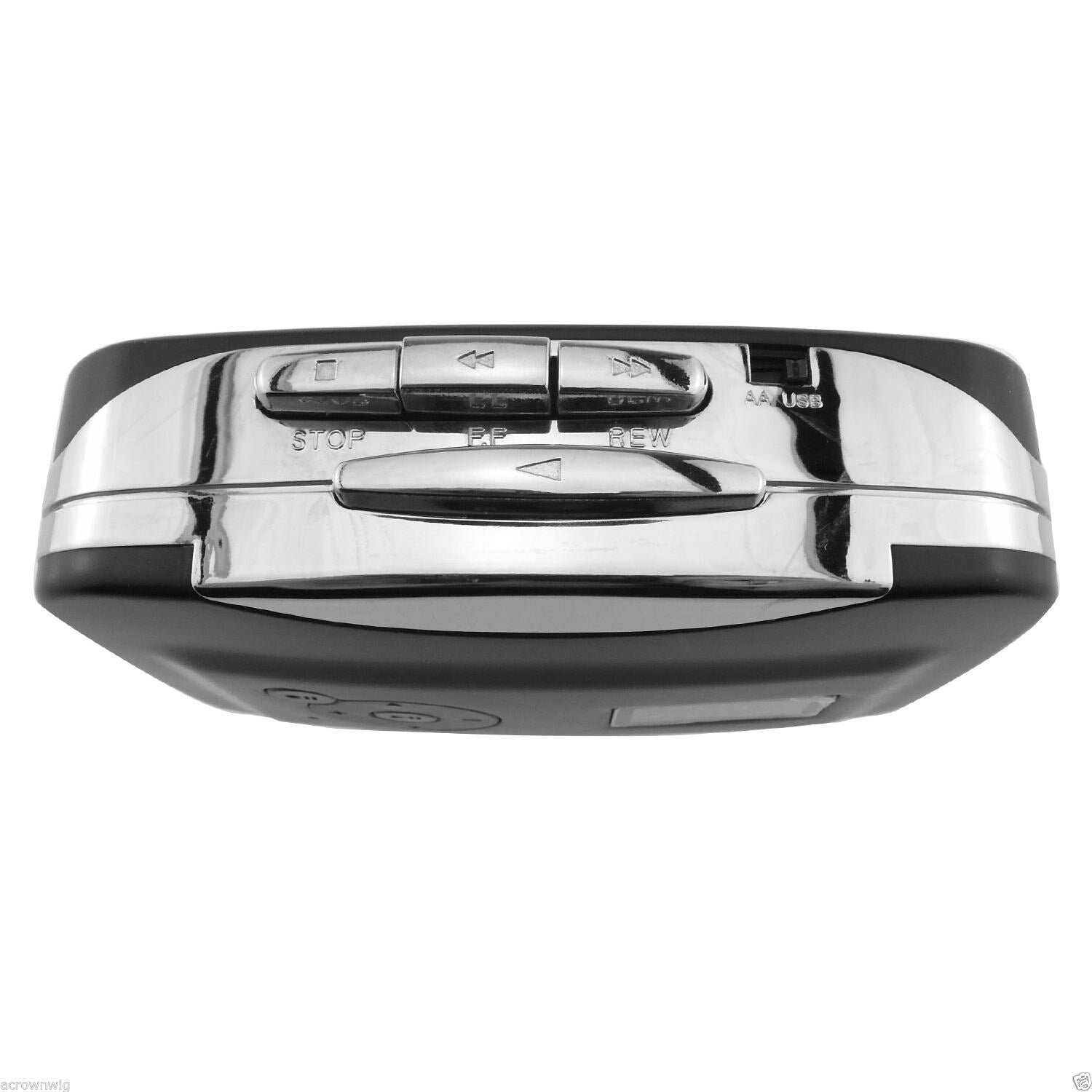 USB Disk Cassette To MP3 Converter in black, showcasing its compact design and included accessories.