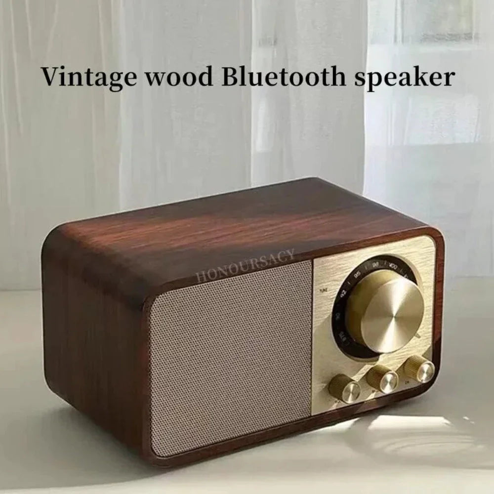 Vintage Classic Wood Theme Bluetooth Speaker with radio, showcasing elegant wood finish and modern design.
