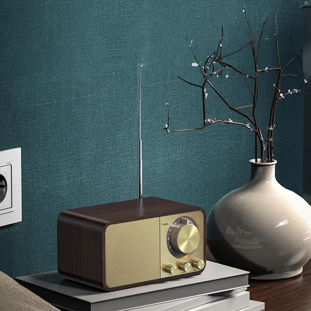 Vintage Classic Wood Theme Bluetooth Speaker with radio, showcasing elegant wood finish and modern design.