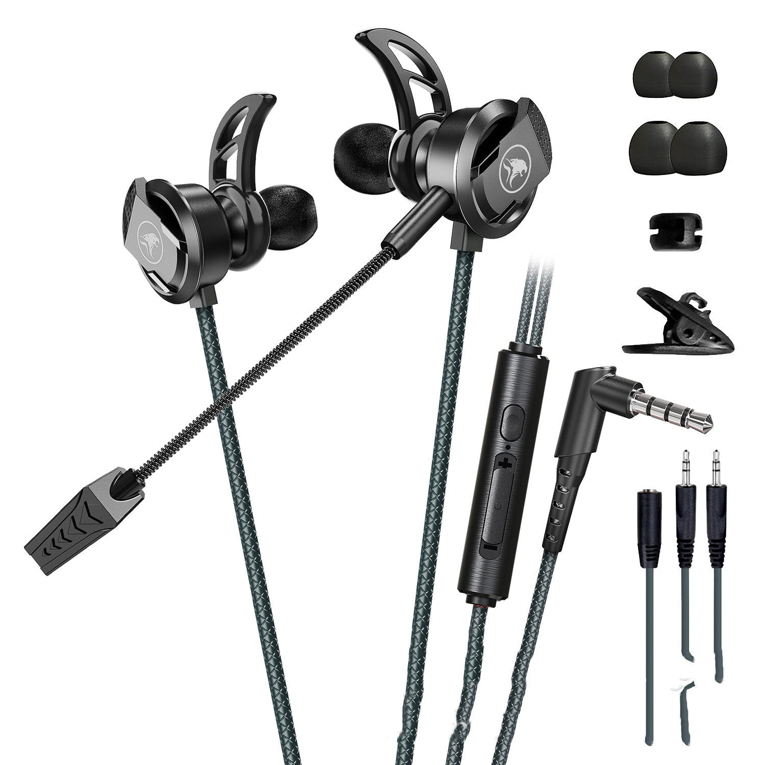 Wired Mobile Phone Computer Headset with in-ear design and long microphone, ideal for gaming and everyday use.