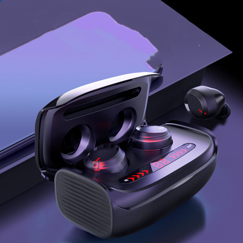 Wireless Bluetooth Headset 5.0 Earbuds with charging compartment and data cable, showcasing sleek design and advanced features.