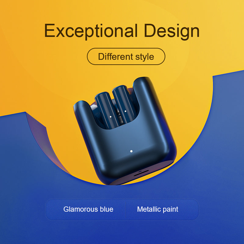 Wireless Bluetooth Headset in blue color, featuring a semi-in-ear design, perfect for sports and outdoor activities.