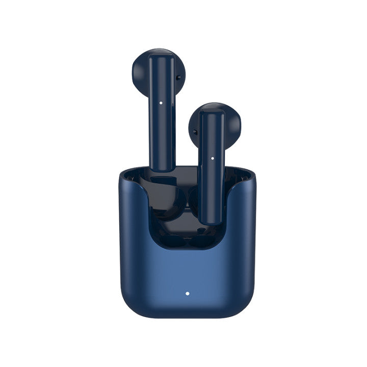 Wireless Bluetooth Headset in blue color, featuring a semi-in-ear design, perfect for sports and outdoor activities.
