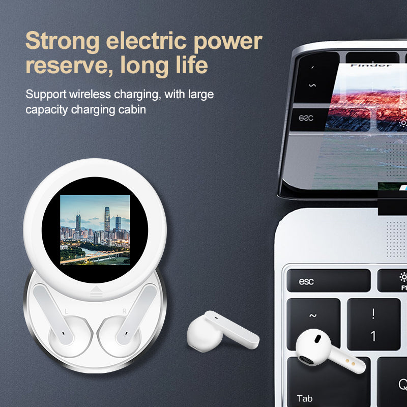 Wireless Bluetooth Headset with HD LCD Digital Display showcasing sleek design and advanced features.