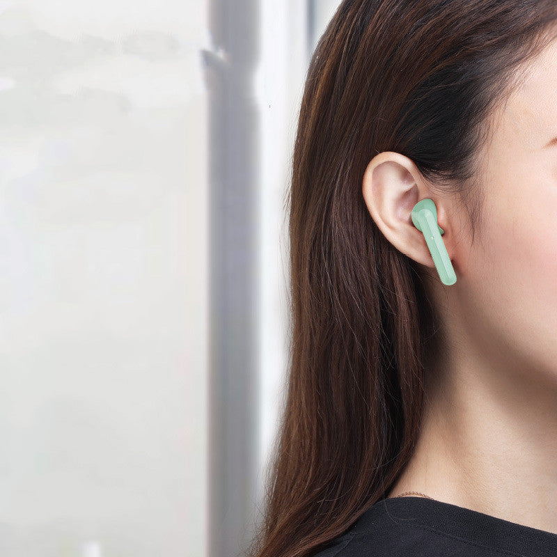 Wireless Bluetooth Headset TWS In-ear Stereo in black, showcasing its sleek design and ergonomic earplug type.