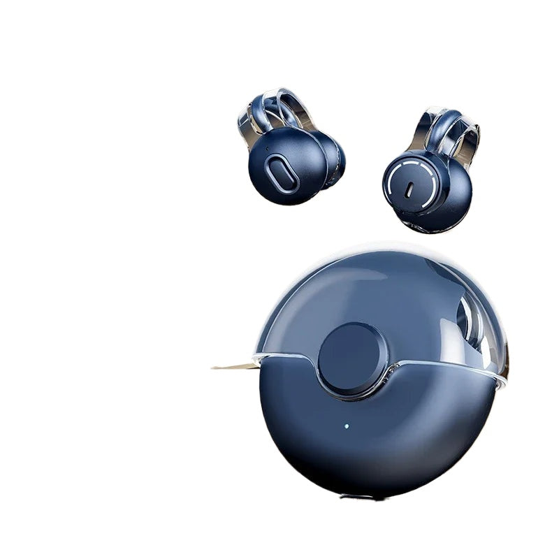 Wireless Bluetooth 5.3 Earphones featuring bone conduction technology, lightweight design, and a compact charging case.