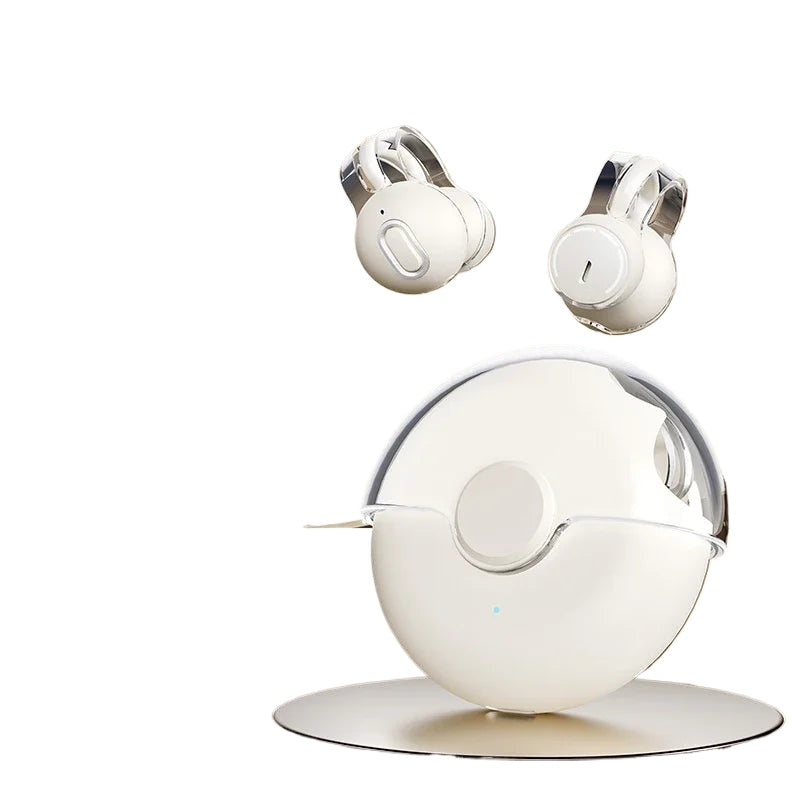 Wireless Bluetooth 5.3 Earphones featuring bone conduction technology, lightweight design, and a compact charging case.
