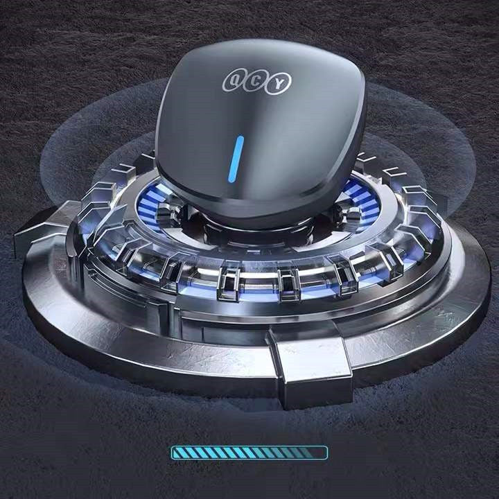 Wireless Gaming Low Latency Bluetooth Headset with charging compartment and ear caps, showcasing sleek design and modern technology.