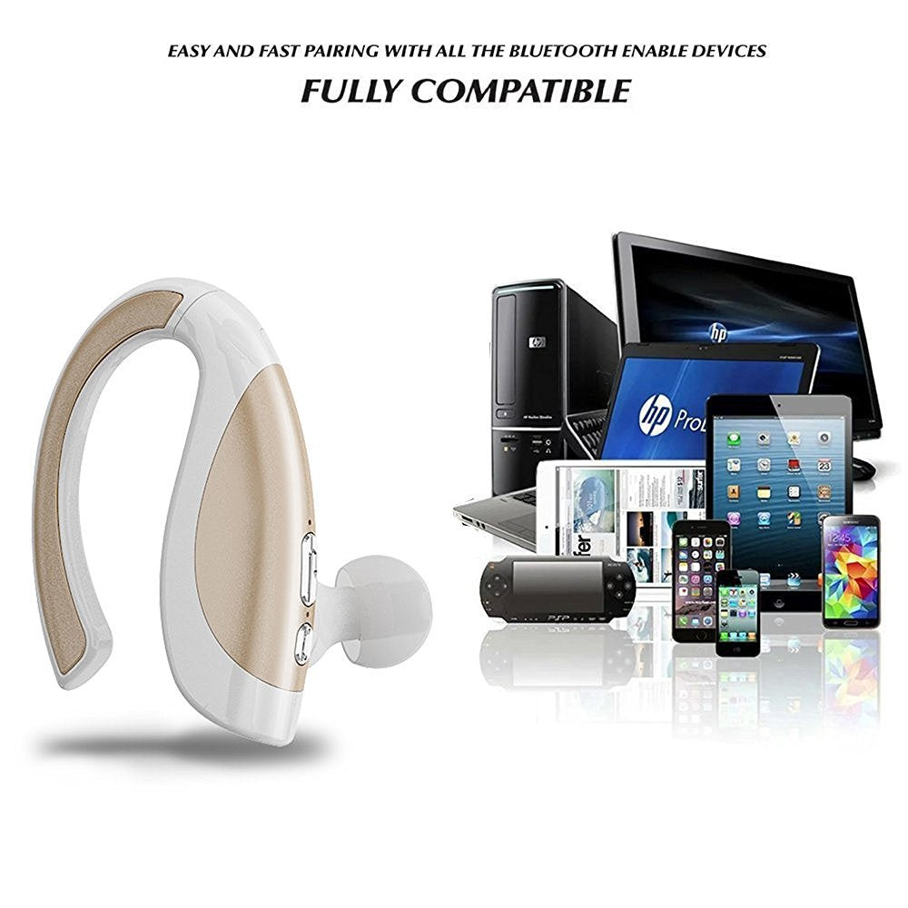 Wireless Stereo BT In-Ear Headphone with earhooks, showcasing a sleek design and Bluetooth connectivity.