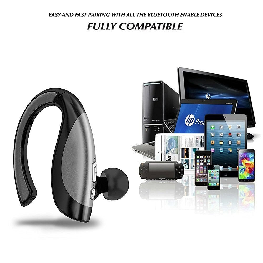 Wireless Stereo BT In-Ear Headphone with earhooks, showcasing a sleek design and Bluetooth connectivity.