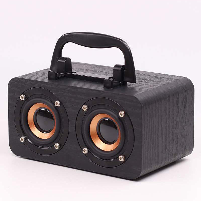Wooden Wireless Bluetooth Speaker designed for outdoor use, featuring a stylish wooden shell and compact design.