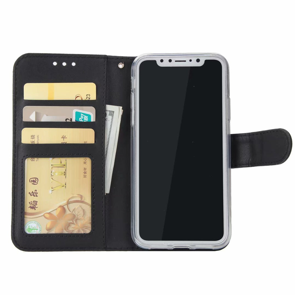 2 in 1 Magnetic Detachable Leather Wallet Case for iPhone, featuring a sleek vegan leather design with card slots and a detachable phone holder.
