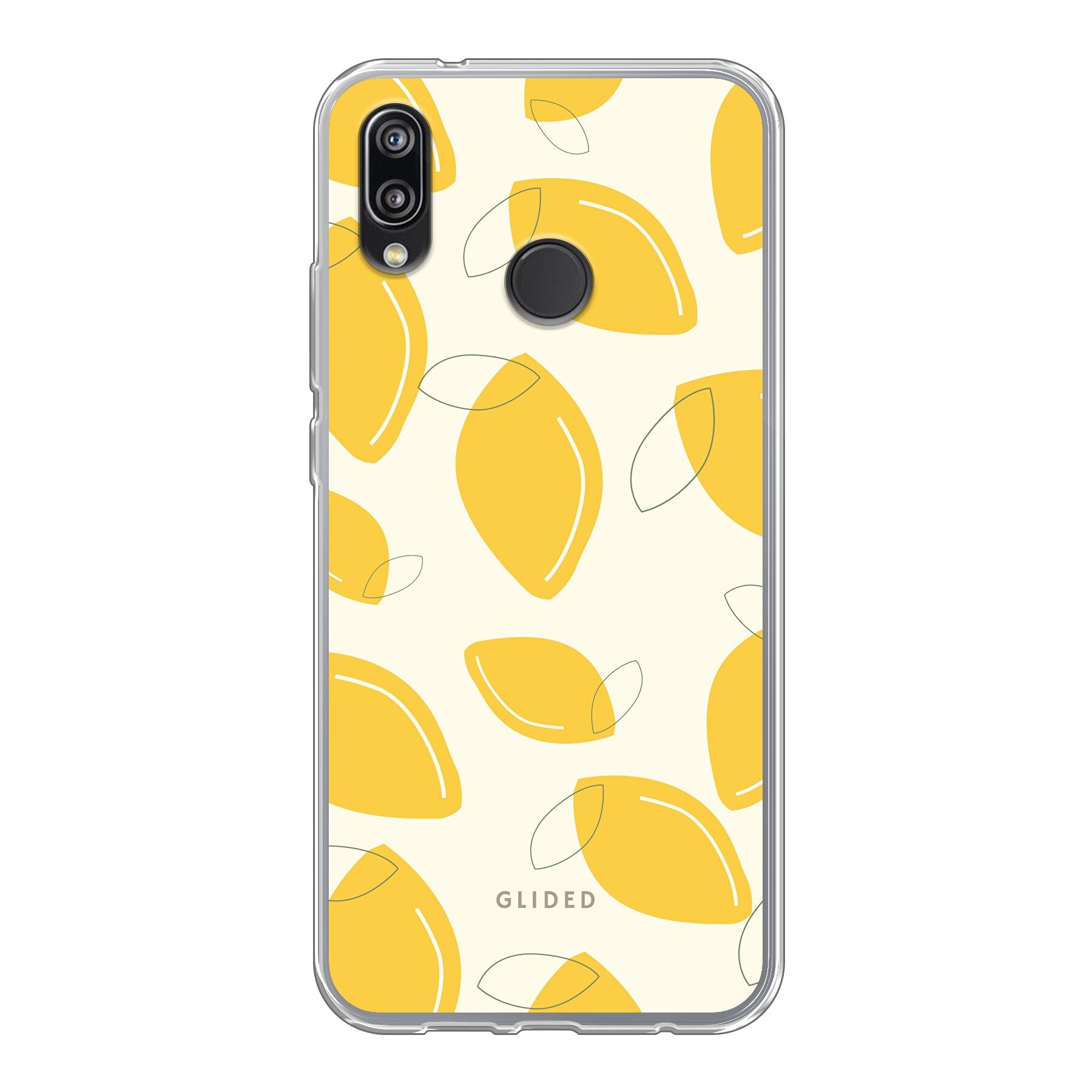 Abstract Lemon Handyhülle für Huawei P20 Lite mit lebendigen Zitronenmuster auf gelbem Hintergrund.