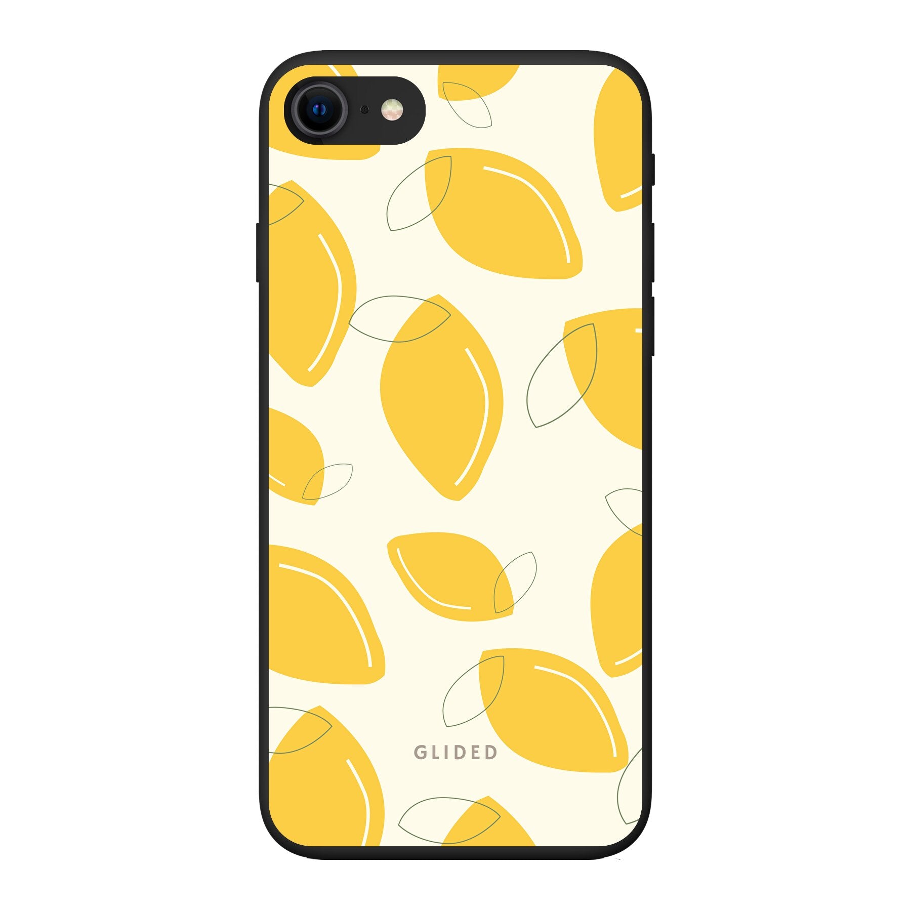 Abstract Lemon Handyhülle für iPhone SE 2022 mit lebendigen Zitronenmuster auf gelbem Hintergrund.
