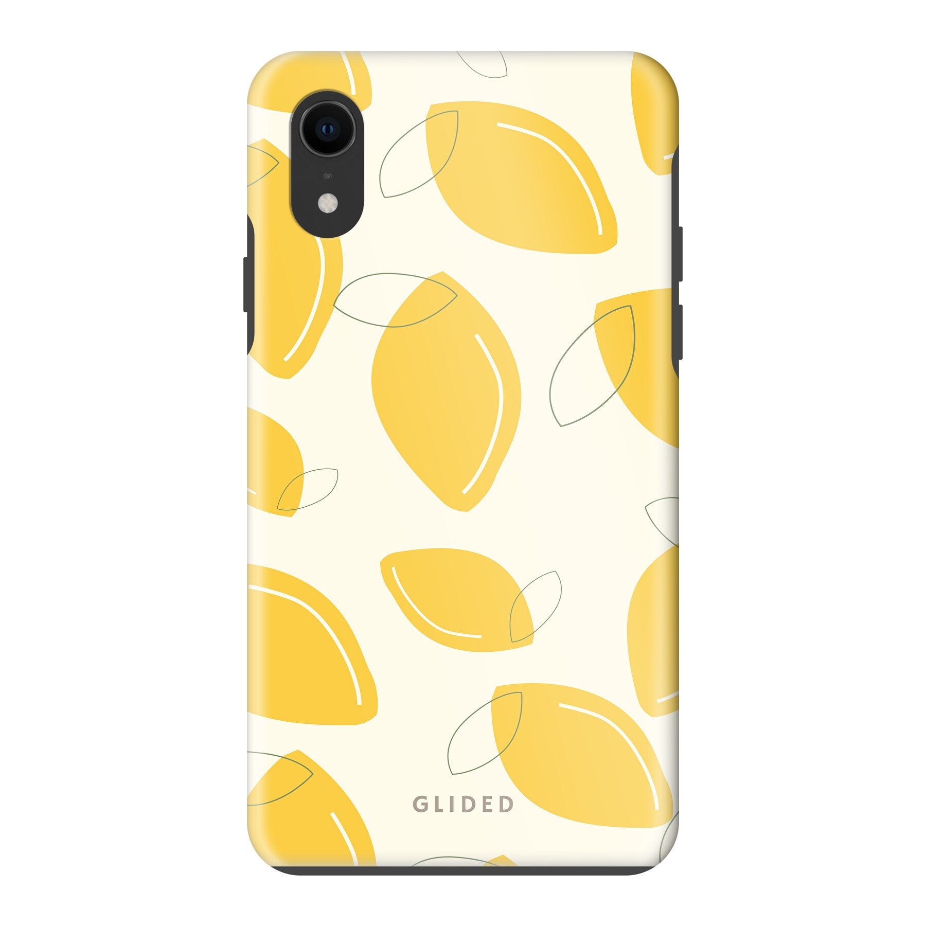 Abstract Lemon iPhone XR Handyhülle mit lebendigen Zitronenmuster auf gelbem Hintergrund, idealer Schutz und stilvolles Design.