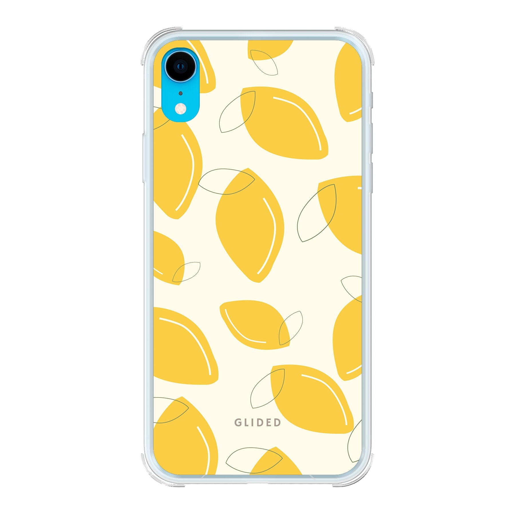 Abstract Lemon iPhone XR Handyhülle mit lebendigen Zitronenmuster auf gelbem Hintergrund, idealer Schutz und stilvolles Design.