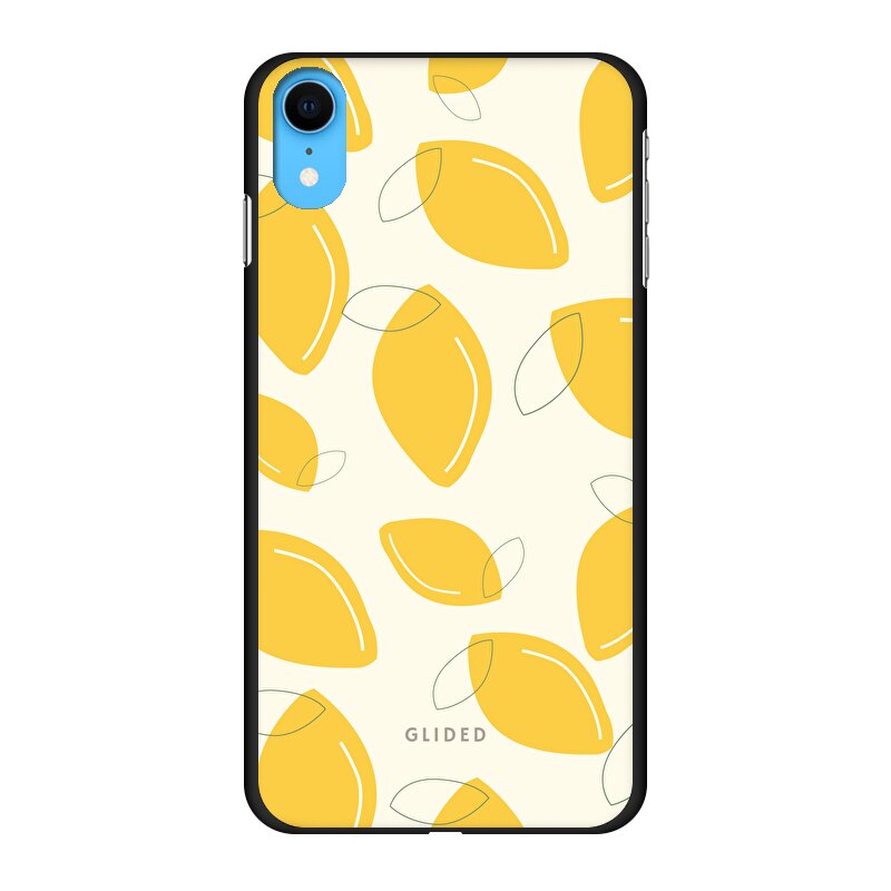 Abstract Lemon iPhone XR Handyhülle mit lebendigen Zitronenmuster auf gelbem Hintergrund, idealer Schutz und stilvolles Design.