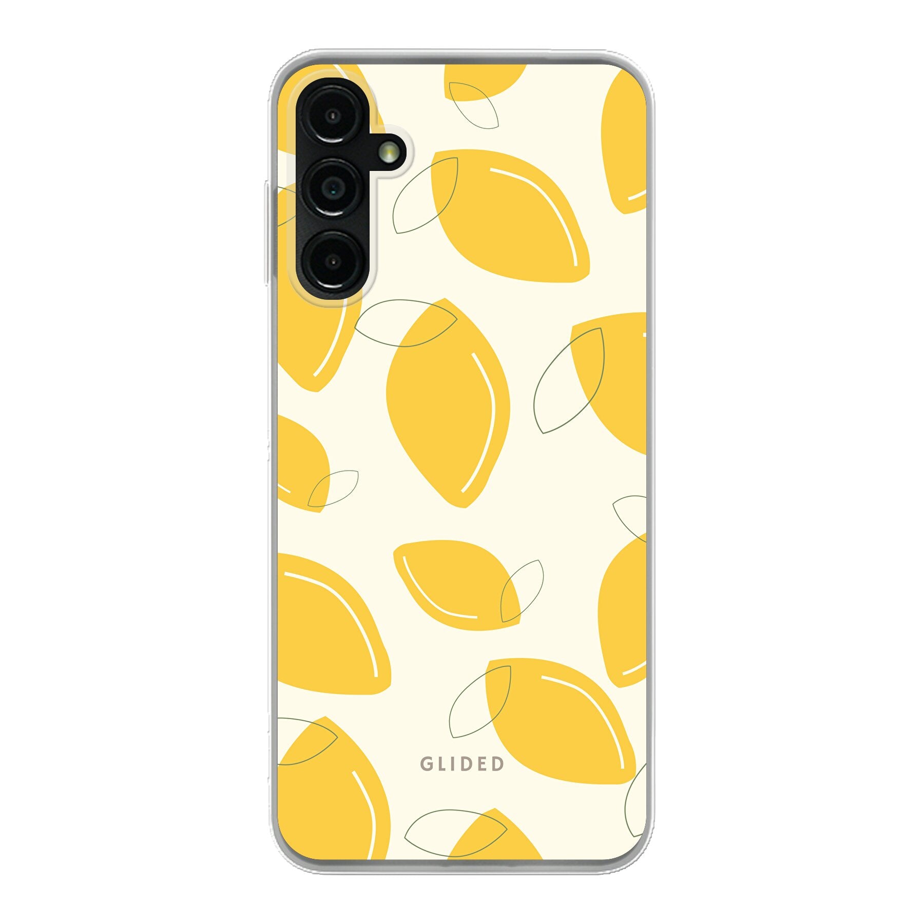 Abstract Lemon Handyhülle für Samsung Galaxy A14 5G mit lebendigen Zitronenmuster auf gelbem Hintergrund.