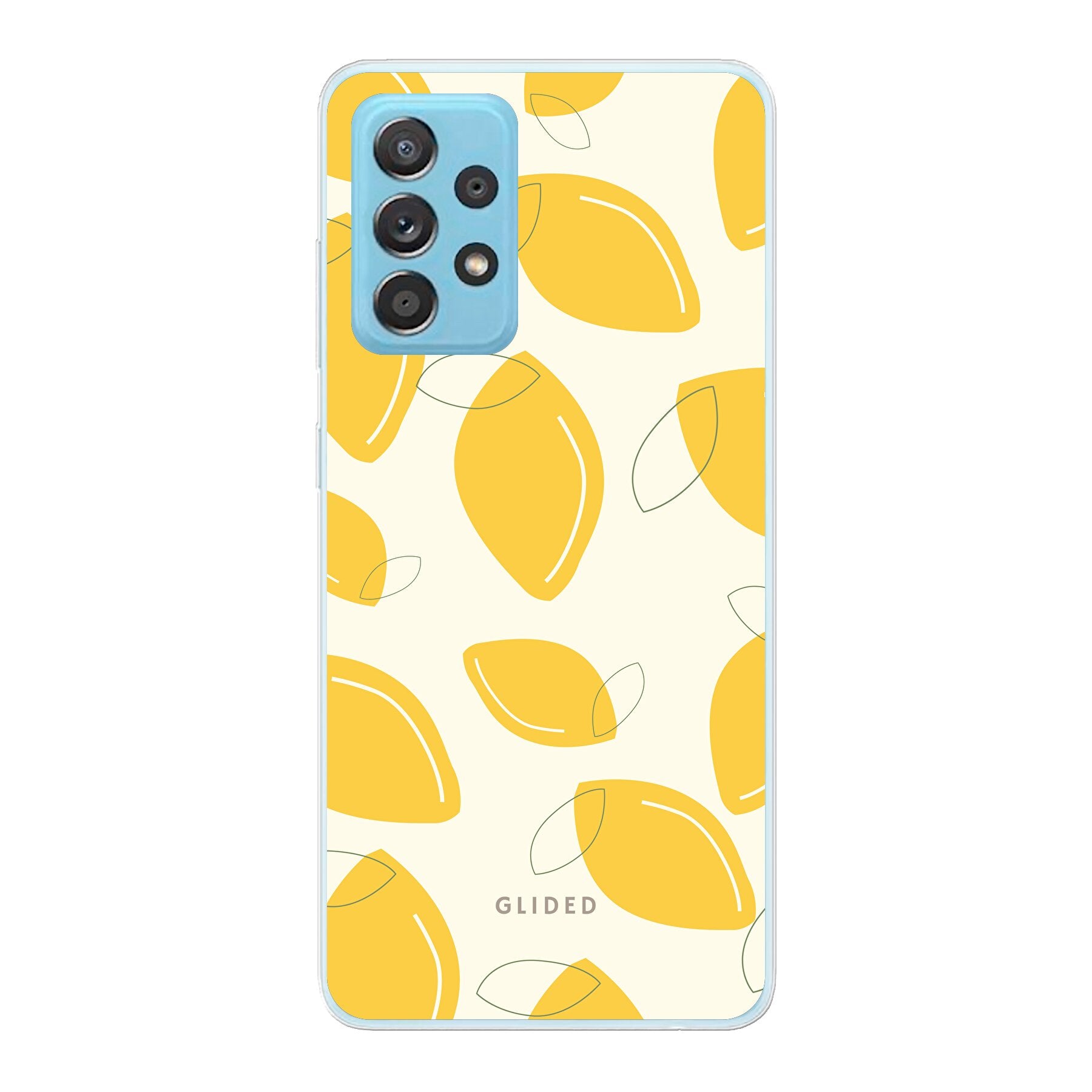 Abstract Lemon Handyhülle für Samsung Galaxy A73 5G mit lebendigen Zitronenmuster auf gelbem Hintergrund, idealer Schutz und stilvolles Design.