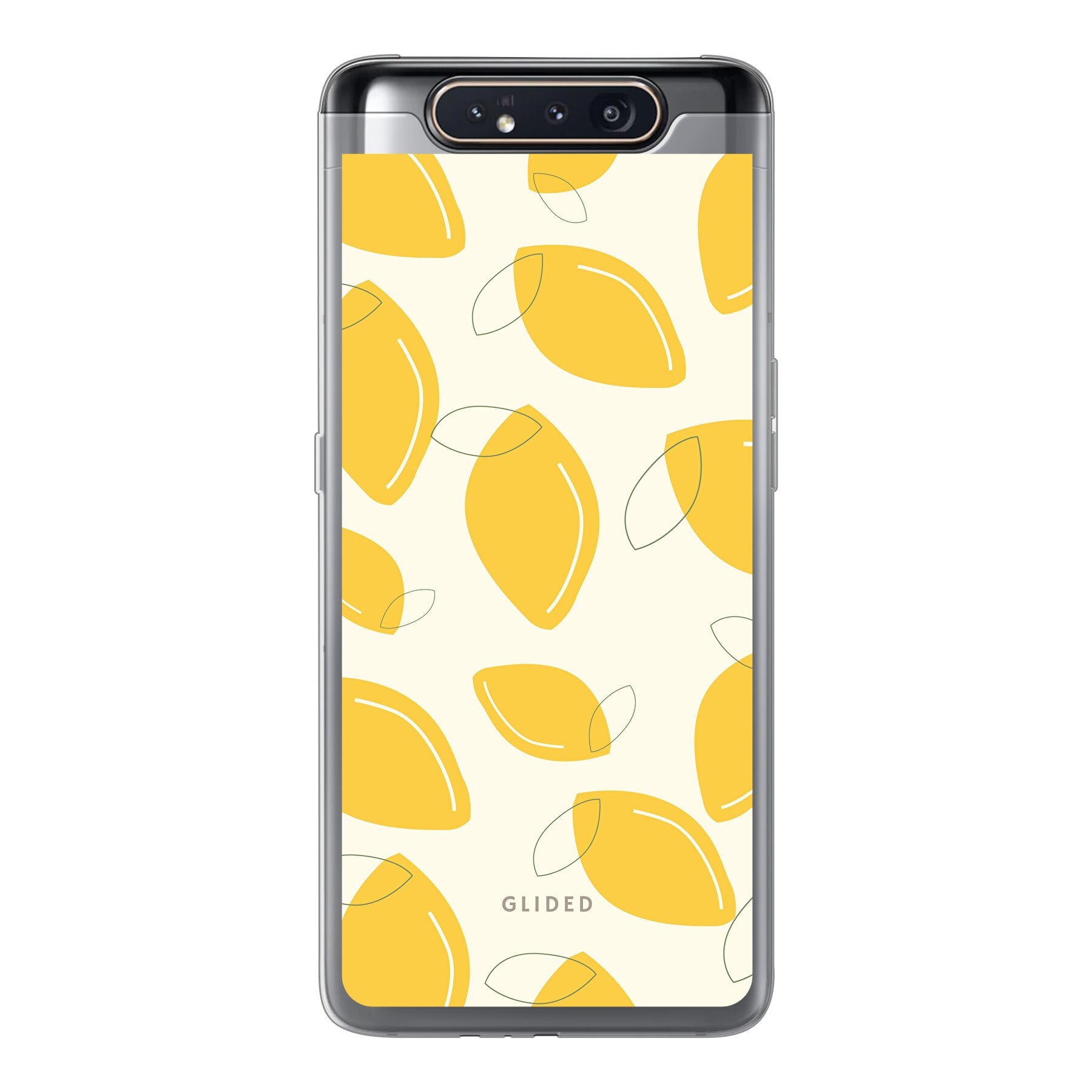 Abstract Lemon Handyhülle für Samsung Galaxy A80 mit lebendigen Zitronenmuster auf gelbem Hintergrund, idealer Schutz und stilvolles Design.