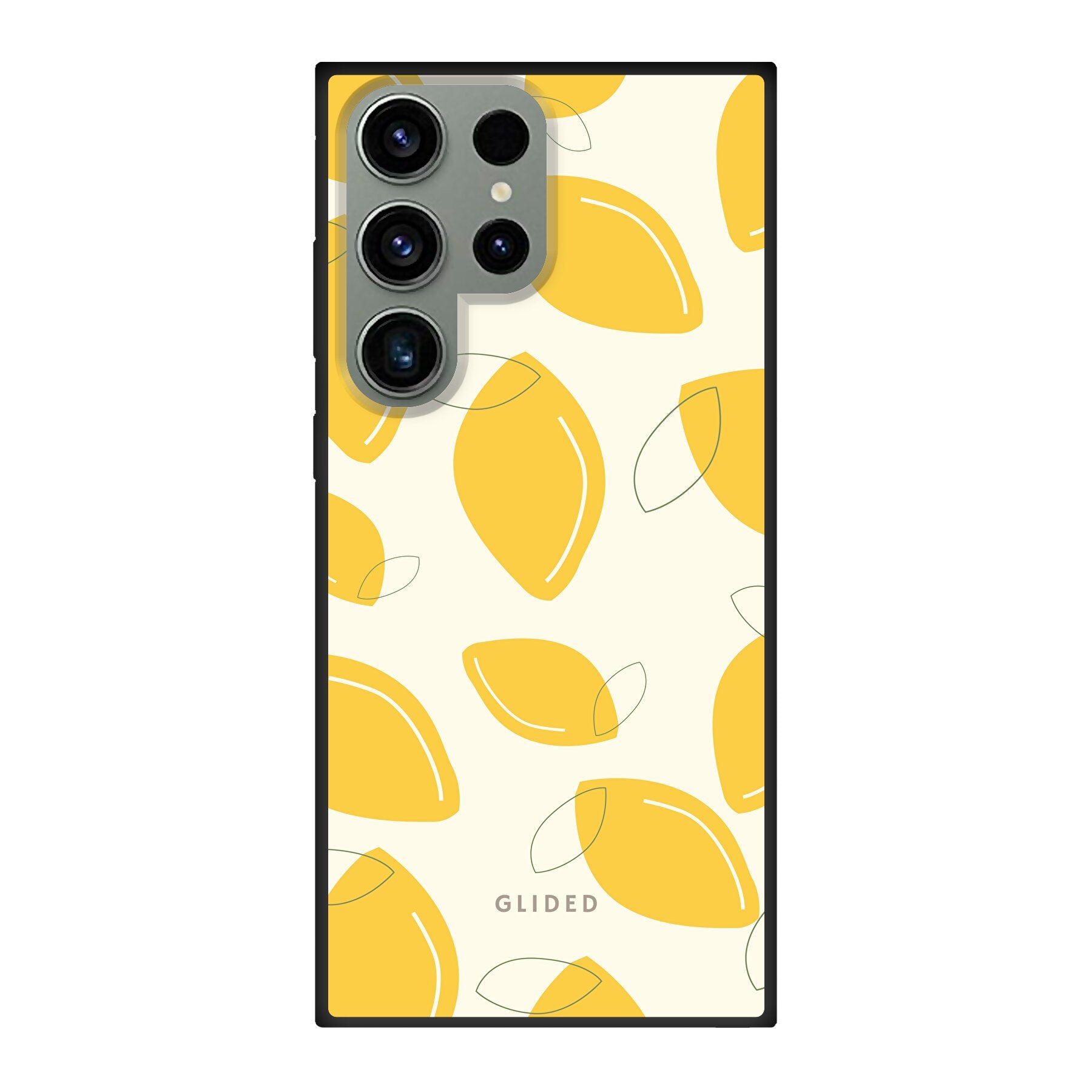 Samsung Galaxy S23 Ultra Handyhülle mit abstrakten Zitronenmuster auf lebhaftem gelben Hintergrund, idealer Schutz und stilvolles Design.