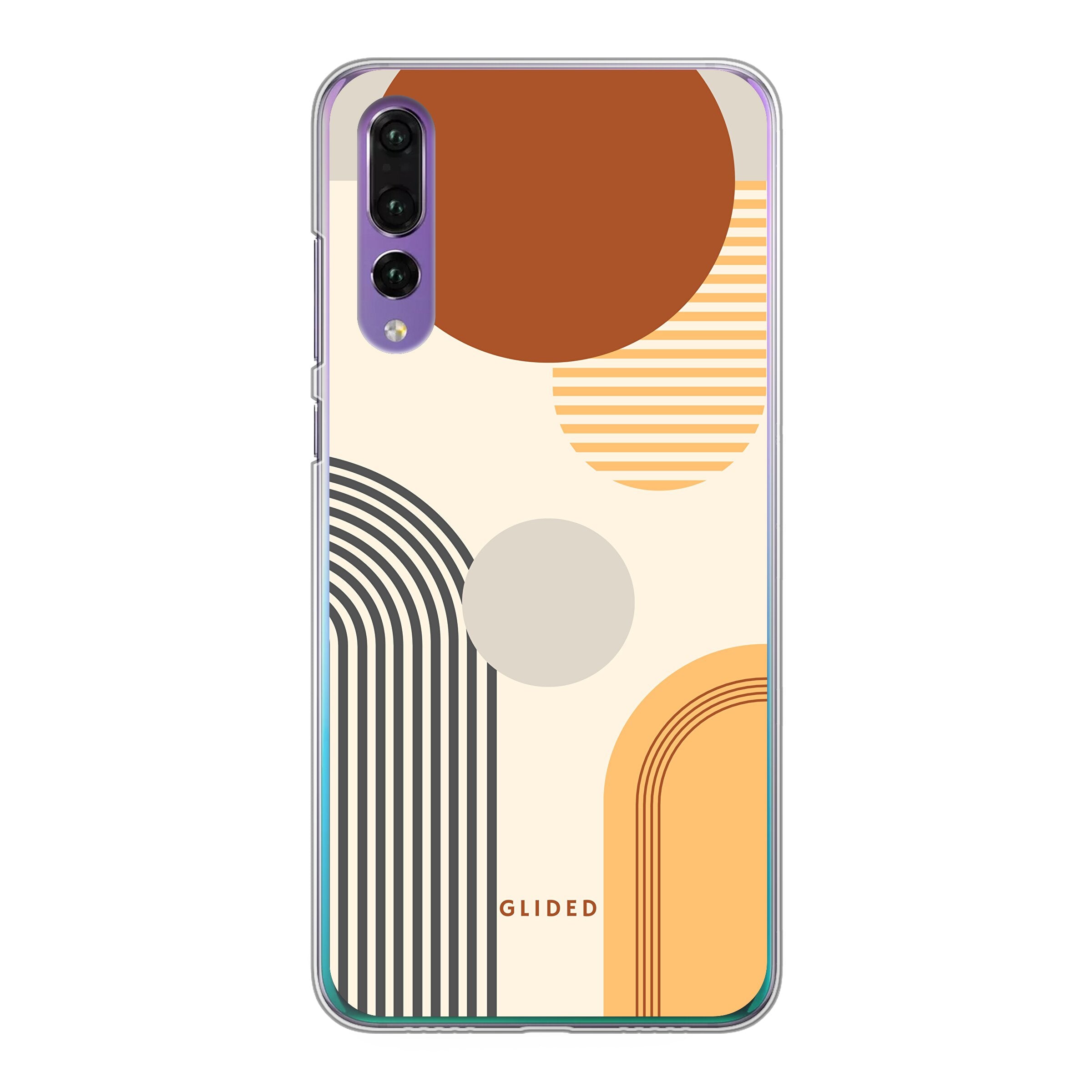 Abstraction Huawei P30 Handyhülle mit modernem Design aus Kreisen und ovalen Formen, ideal für stilbewusste Nutzer.