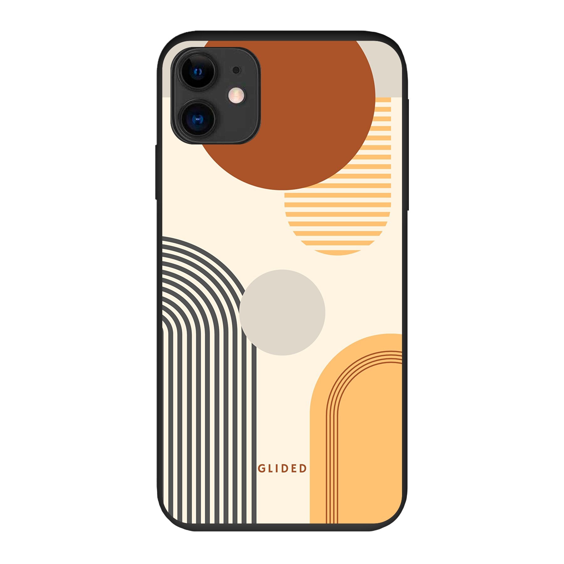 Abstraction iPhone 11 Handyhülle mit modernem Design aus Kreisen und ovalen Formen, idealer Schutz und stilvolles Accessoire.