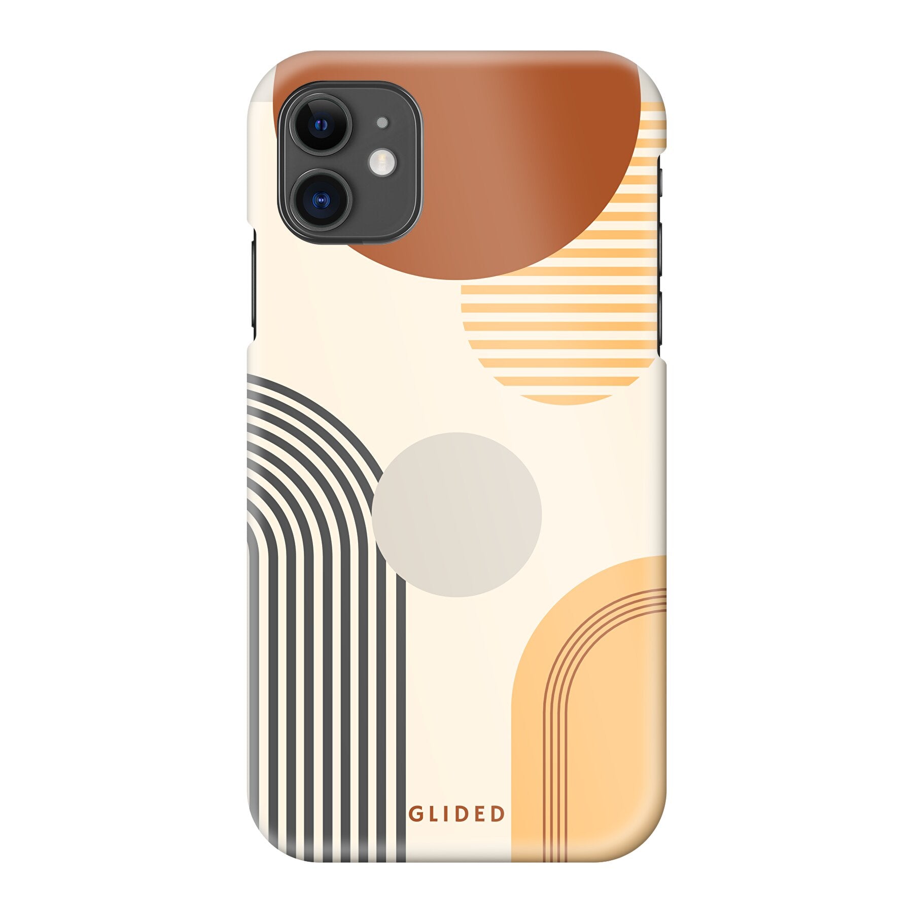 Abstraction iPhone 11 Handyhülle mit modernem Design aus Kreisen und ovalen Formen, idealer Schutz und stilvolles Accessoire.