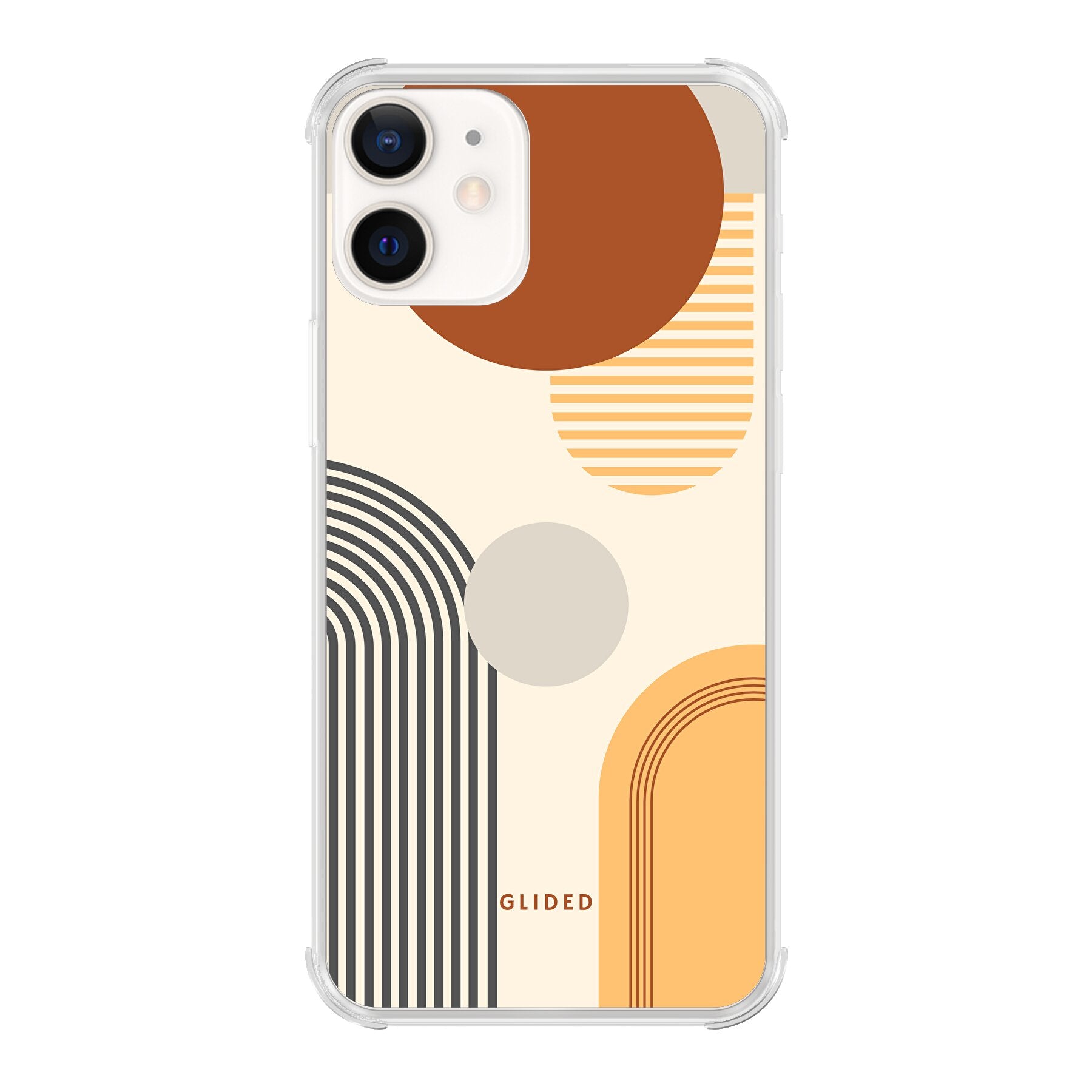 Abstraction iPhone 12 Handyhülle mit modernem Design aus Kreisen und ovalen Formen, ideal für stilbewusste Nutzer.