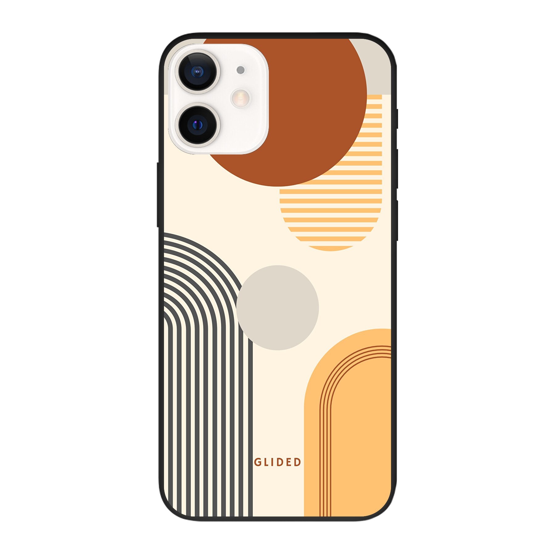 Abstraction iPhone 12 Pro Handyhülle mit modernem Design aus Kreisen und ovalen Formen, ideal für stilbewusste Nutzer.