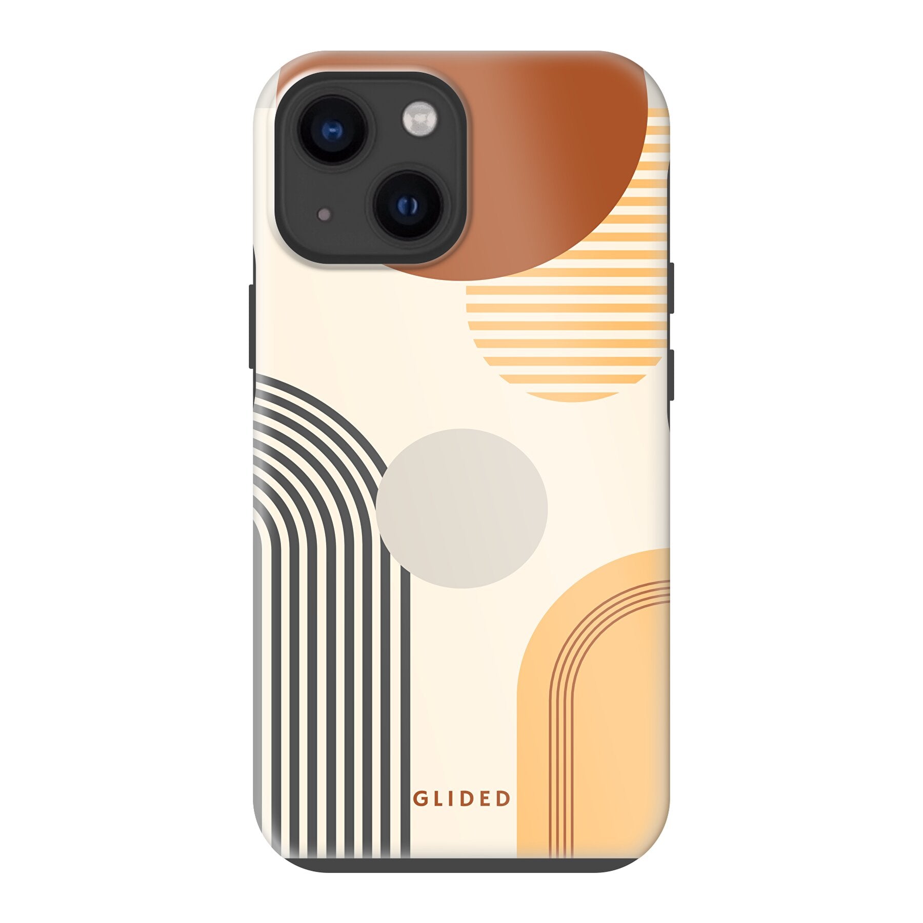 Abstraction Handyhülle für iPhone 13 mini mit modernem Design aus Kreisen und ovalen Formen, bietet stilvollen Schutz und künstlerischen Ausdruck.