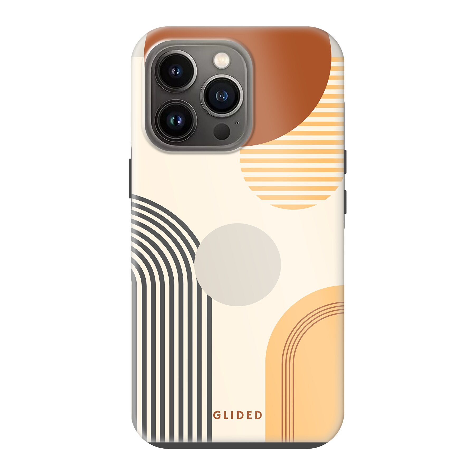 Abstraction iPhone 13 Pro Handyhülle mit modernem Design aus Kreisen und ovalen Formen, ideal für stilbewusste Nutzer.