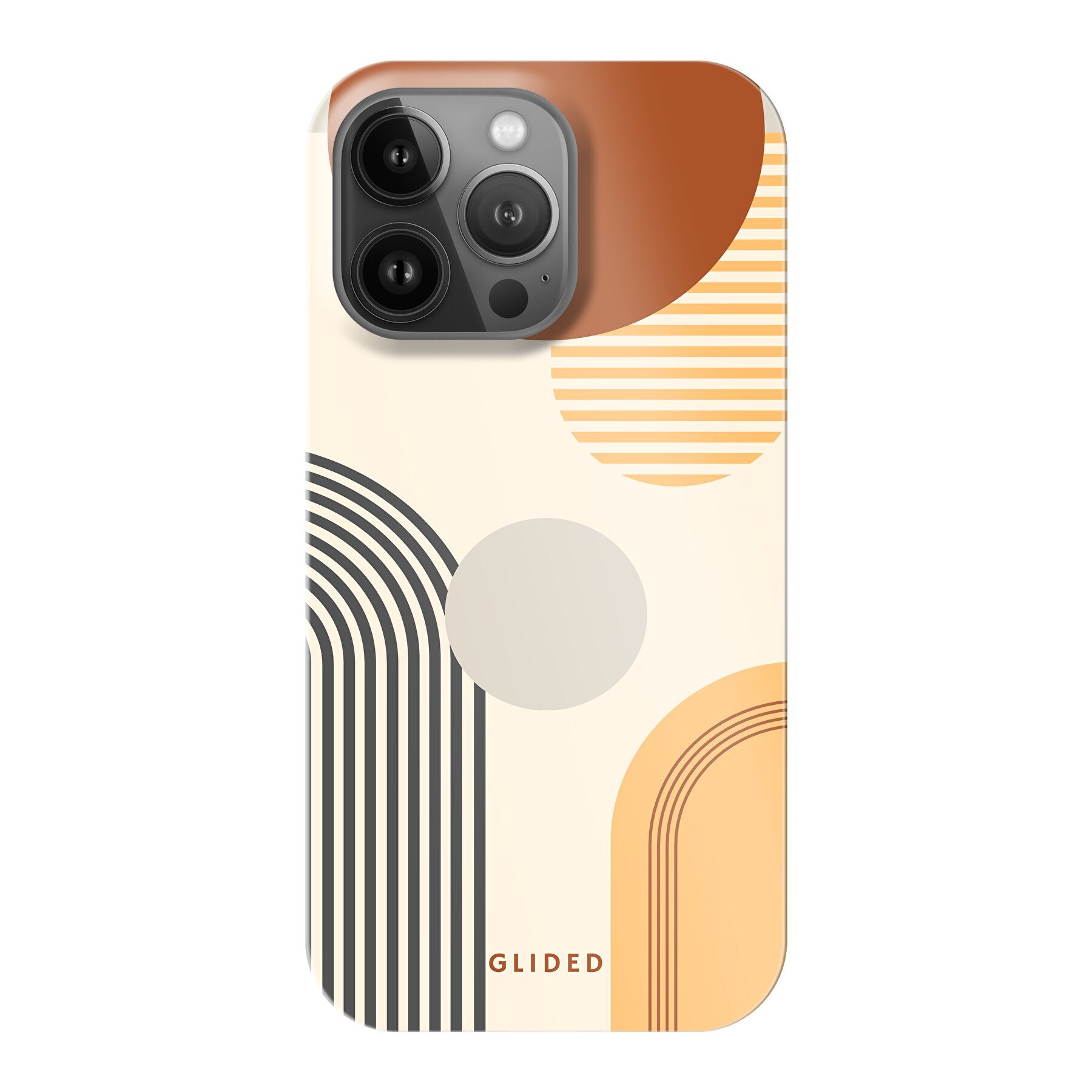 Abstraction iPhone 13 Pro Handyhülle mit modernem Design aus Kreisen und ovalen Formen, ideal für stilbewusste Nutzer.