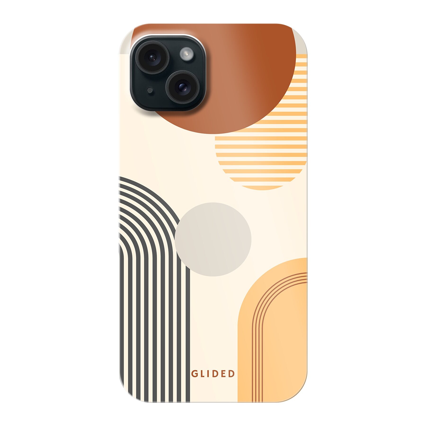 Abstraction Handyhülle für iPhone 15 Plus mit einzigartigem Design aus Kreisen und ovalen Formen, bietet stilvollen Schutz und modernen Look.