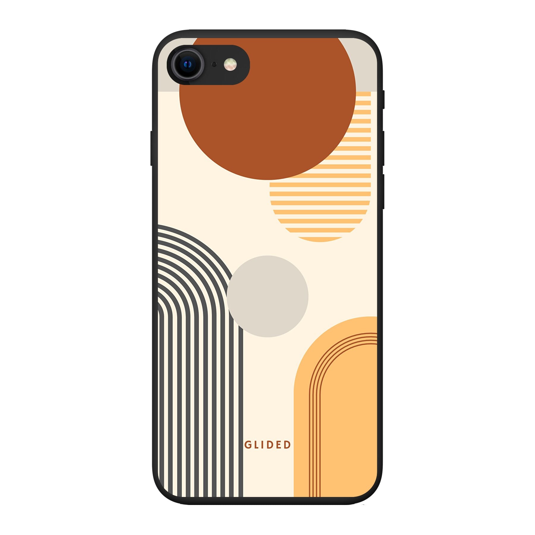 Abstraction iPhone 8 Handyhülle mit modernem Design aus Kreisen und ovalen Formen, bietet stilvollen Schutz und künstlerischen Ausdruck.