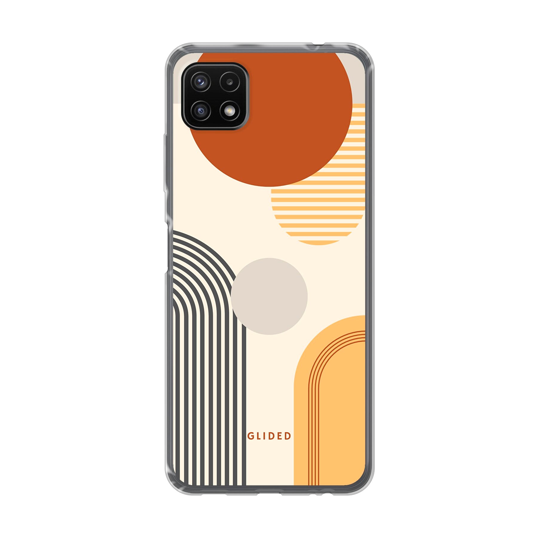 Abstraction Handyhülle für Samsung Galaxy A22 5G mit modernem Design aus Kreisen und ovalen Formen.